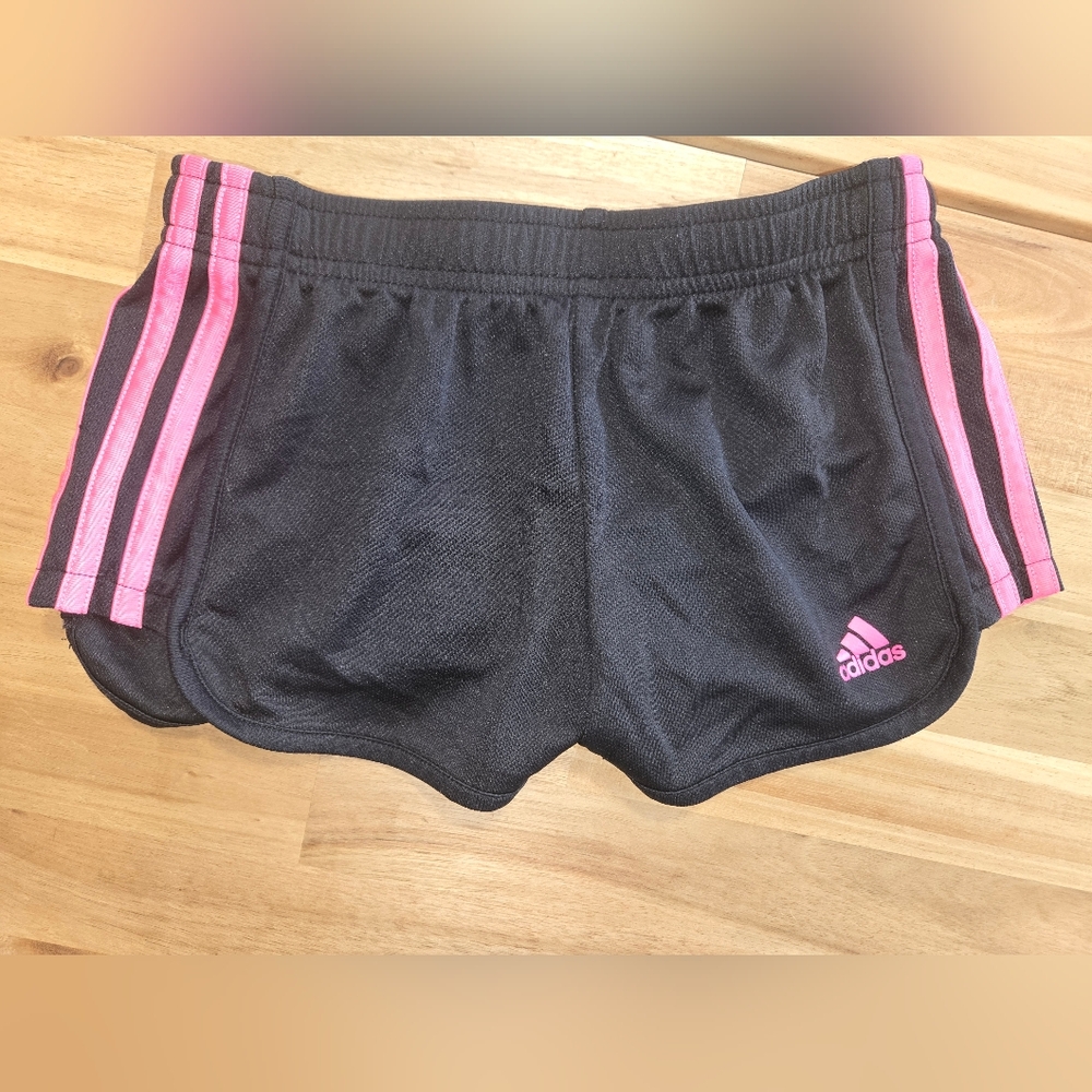 Adidas Kids Black Shorts with Pink Stripes